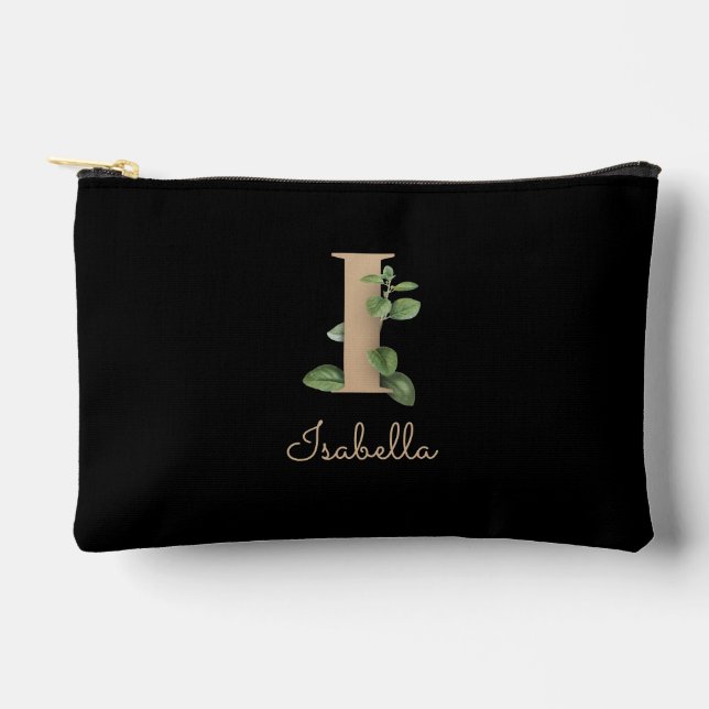 Eleganter Botanischer Monogramm-Goldbrief I Zubehörtasche (Vorderseite)