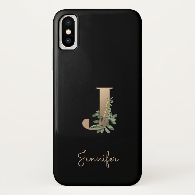 Eleganter Botanischer Monogramm-Goldbrief J Case-Mate iPhone Hülle (Rückseite)