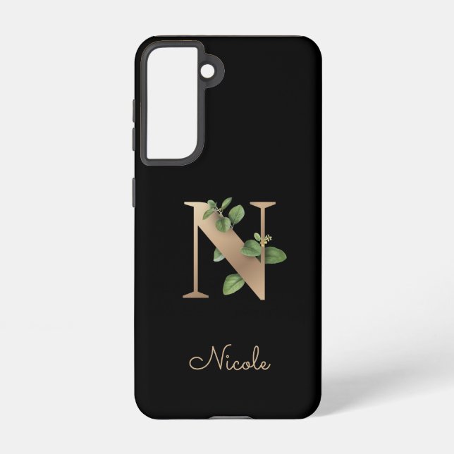 Eleganter Botanischer Monogramm-Goldbrief N Samsung Galaxy Hülle (Rückseite)
