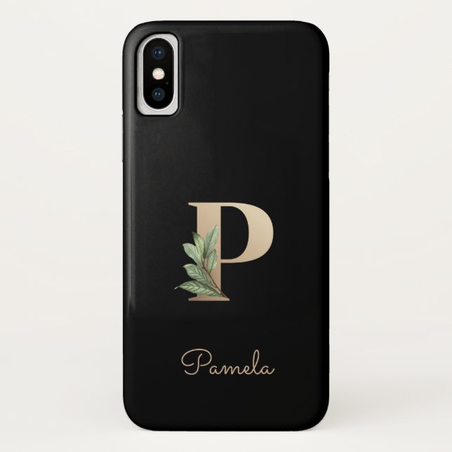 Eleganter Botanischer Monogramm-Goldbrief P Case-Mate iPhone Hülle (Rückseite)
