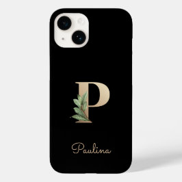 Eleganter Botanischer Monogramm-Goldbrief P Case-Mate iPhone 14 Hülle