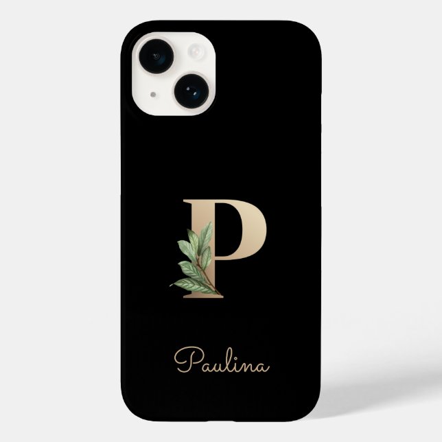Eleganter Botanischer Monogramm-Goldbrief P Case-Mate iPhone Hülle (Rückseite)