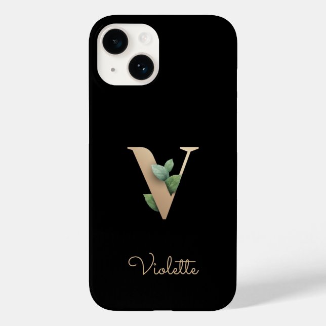 Eleganter Botanischer Monogramm-Goldbrief V Case-Mate iPhone Hülle (Rückseite)