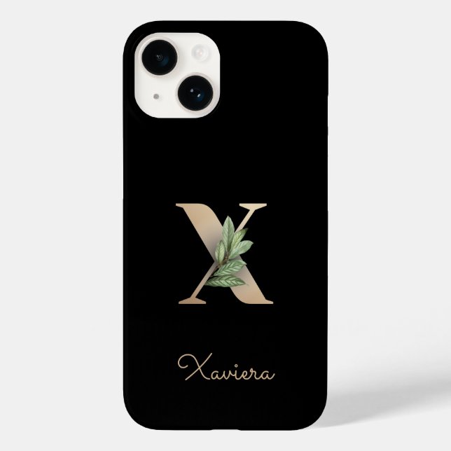Eleganter Botanischer Monogramm-Goldbrief X Case-Mate iPhone Hülle (Rückseite)