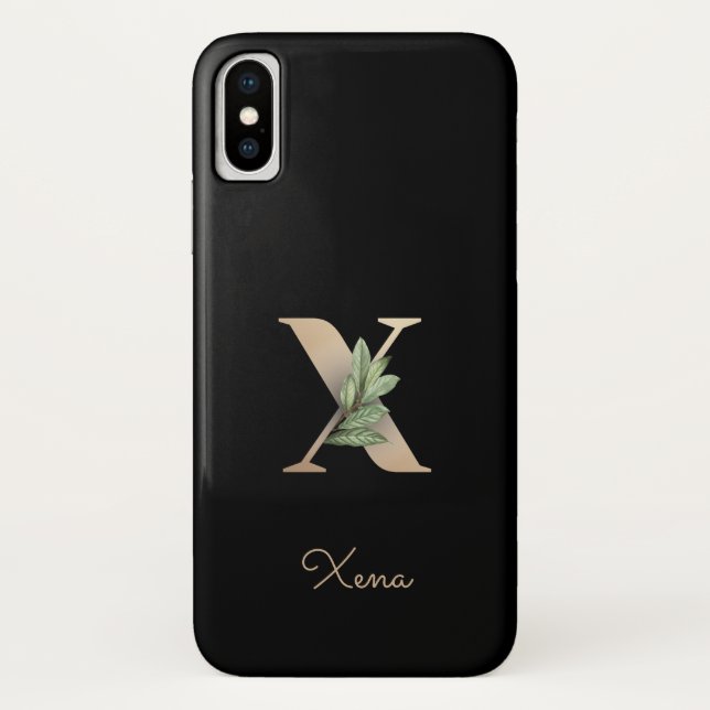 Eleganter Botanischer Monogramm-Goldbrief X Case-Mate iPhone Hülle (Rückseite)