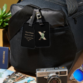 Eleganter Botanischer Monogramm-Goldbrief X Gepäckanhänger