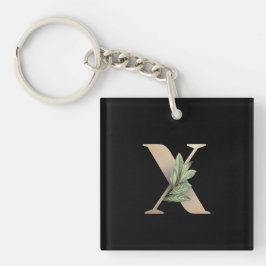 Eleganter Botanischer Monogramm-Goldbrief X Schlüsselanhänger