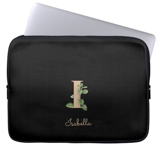 Eleganter Botanischer Monogramm-Letter-I-Laptop-Si Laptopschutzhülle (Vorderseite)