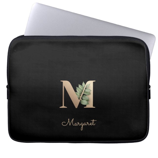 Eleganter Botanischer Monogramm-Letter M Laptop-Si Laptopschutzhülle (Vorderseite)