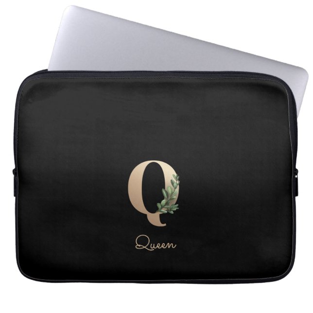 Eleganter Botanischer Monogramm Letter Q Laptop-Si Laptopschutzhülle (Vorderseite)