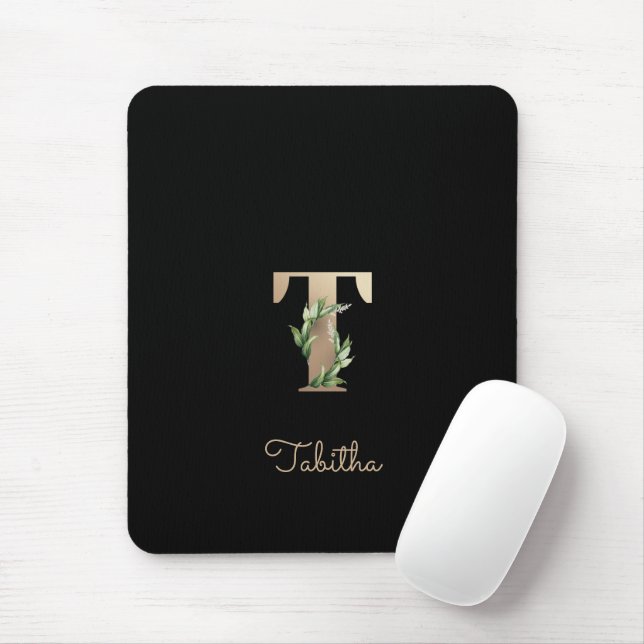 Eleganter Botanischer Monogramm Letter T-Maus-Pad Mousepad (Mit Mouse)