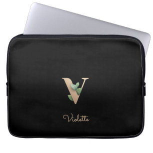 Eleganter Botanischer Monogramm Letter V Laptop-Si Laptopschutzhülle