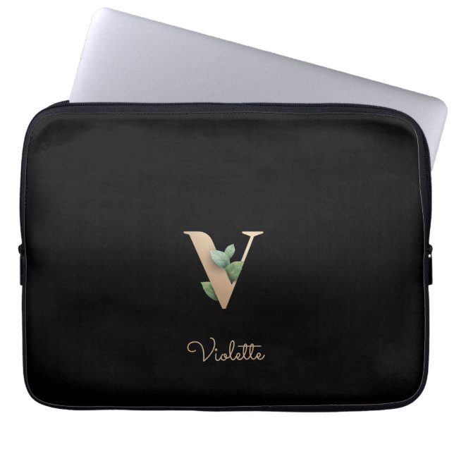 Eleganter Botanischer Monogramm Letter V Laptop-Si Laptopschutzhülle (Vorderseite)