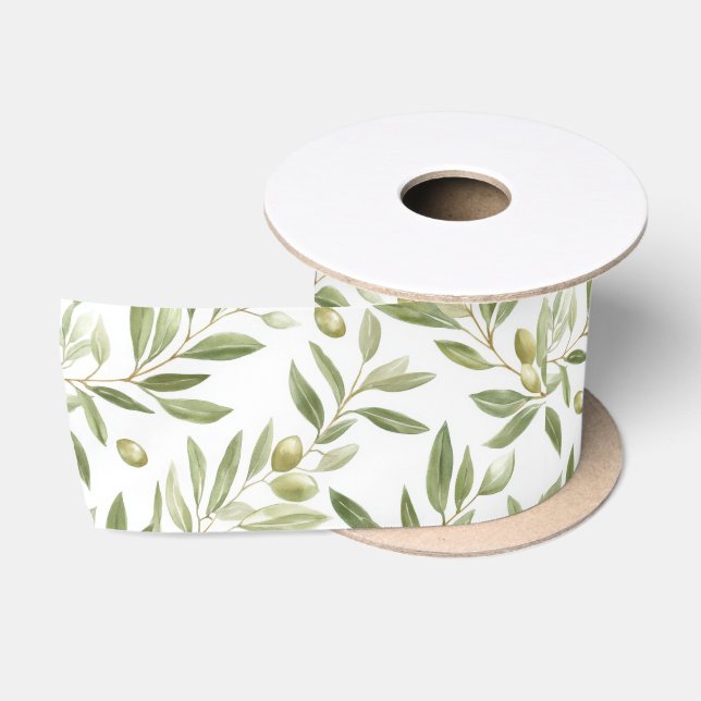 Eleganter botanischer Olivenzweig Satinband (Spule)