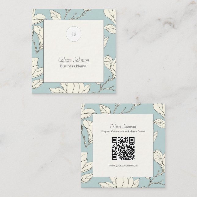 Eleganter botanischer QR-Code Quadratische Visitenkarte (Vorne/Hinten)