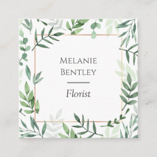 Eleganter botanischer Rahmen für Wasserfarben Quadratische Visitenkarte