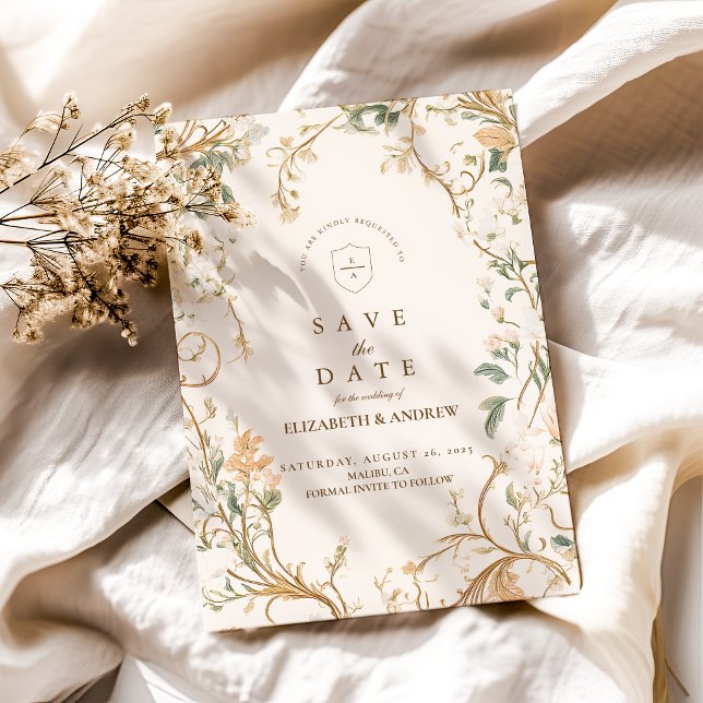 Eleganter botanischer Rahmen-Hochzeitstil im Herbs Save The Date (Von Creator hochgeladen)