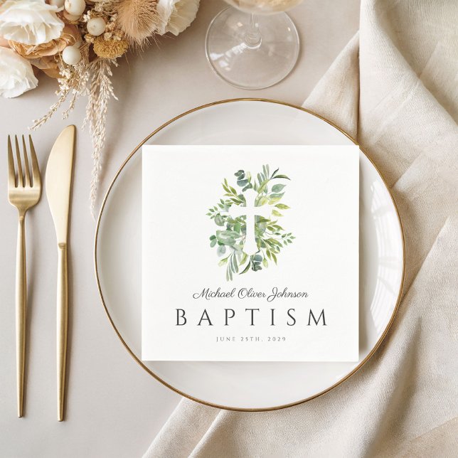 Eleganter Botanischer Religiöser Cross Baptismus Serviette (Elegant Botanical Religious Cross Baptism Napkins)