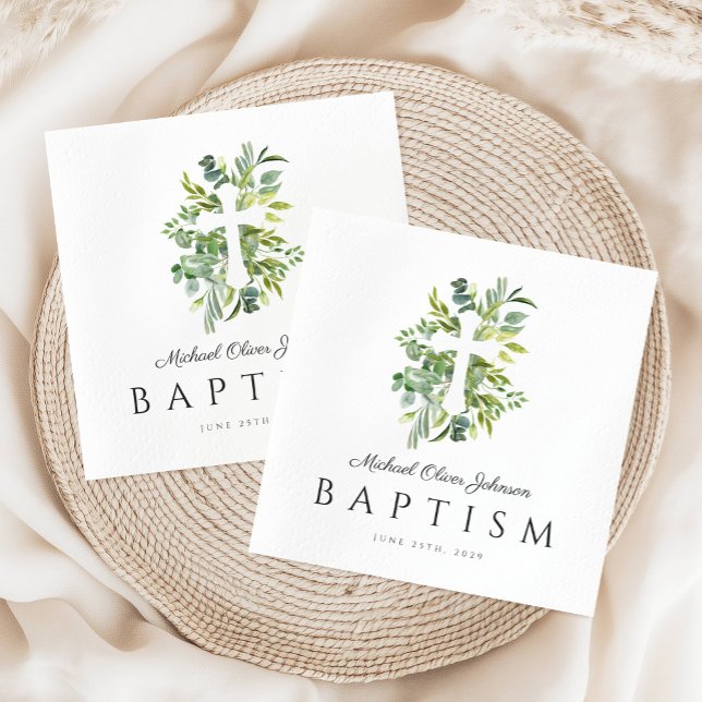 Eleganter Botanischer Religiöser Cross Baptismus Serviette (Elegant Botanical Religious Cross Baptism Napkins)