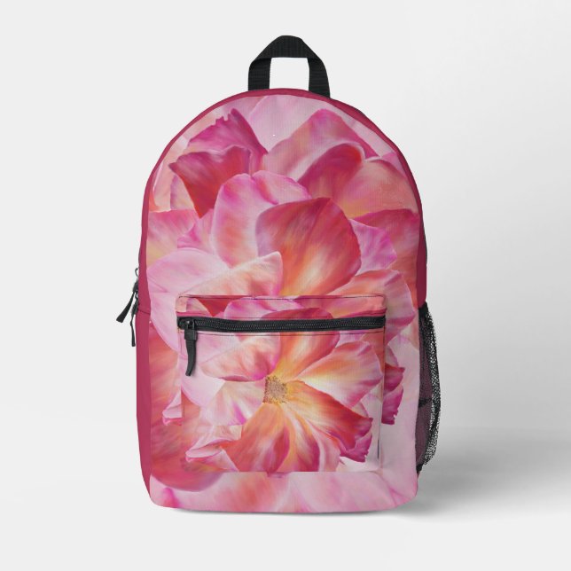 Eleganter Botanischer Rose Blossom Blumenbecher Bedruckter Rucksack (Vorderseite)