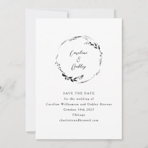 Eleganter botanischer Schwarz-Weiß-Minimalistische Save The Date