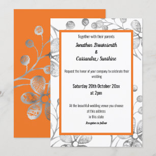 ELEGANTER BOTANISCHER SILBER GRAU WHITE ORANGE WED EINLADUNG