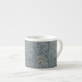 Eleganter botanischer Streifen Blau Florale Kunst Espressotasse