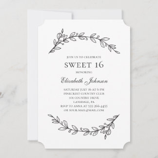 Eleganter botanischer Sweet 16. Garten 16. Geburts Einladung