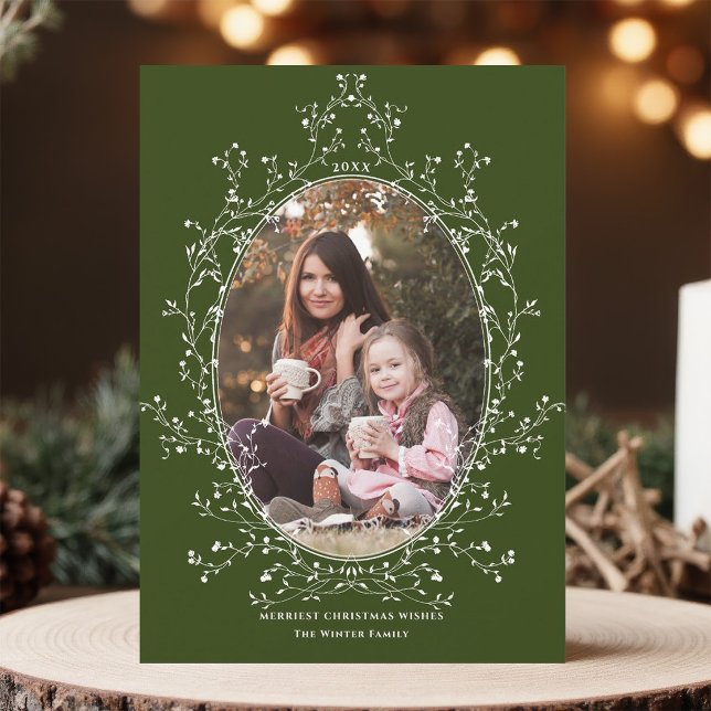 Eleganter botanischer Weihnachtskranz Immergrüne W Feiertagskarte (Von Creator hochgeladen)