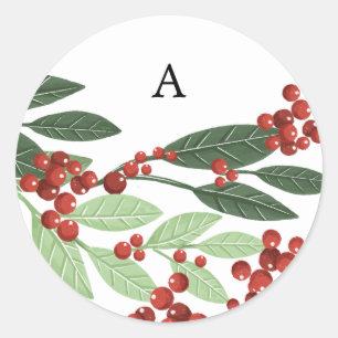 Eleganter botanischer Weihnachtsmonogramm-Umschlag Runder Aufkleber
