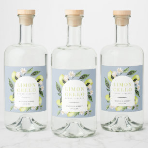 Eleganter botanischer Zitronenrahmen Limoncello Alkoholflaschenetikett