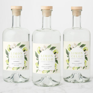 Eleganter botanischer Zitronenrahmen Limoncello Alkoholflaschenetikett