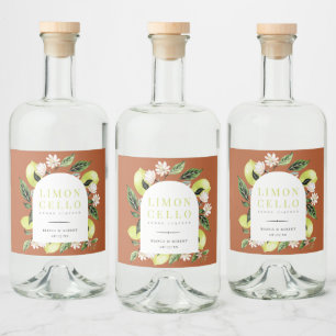 Eleganter botanischer Zitronenrahmen Limoncello Alkoholflaschenetikett