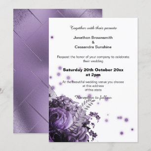 ELEGANTER BOUQUET FLORAL LILAC METALLIC WEDD EINLADUNG