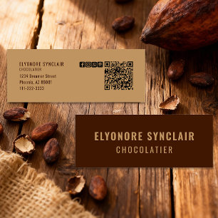 Eleganter brauner Chocolatier Social Icon QR Code  Mini Visitenkarte