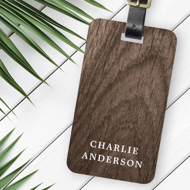 Eleganter brauner individuelle Name Gepäckanhänger (Elegant brown wood look custom name luggage tag)