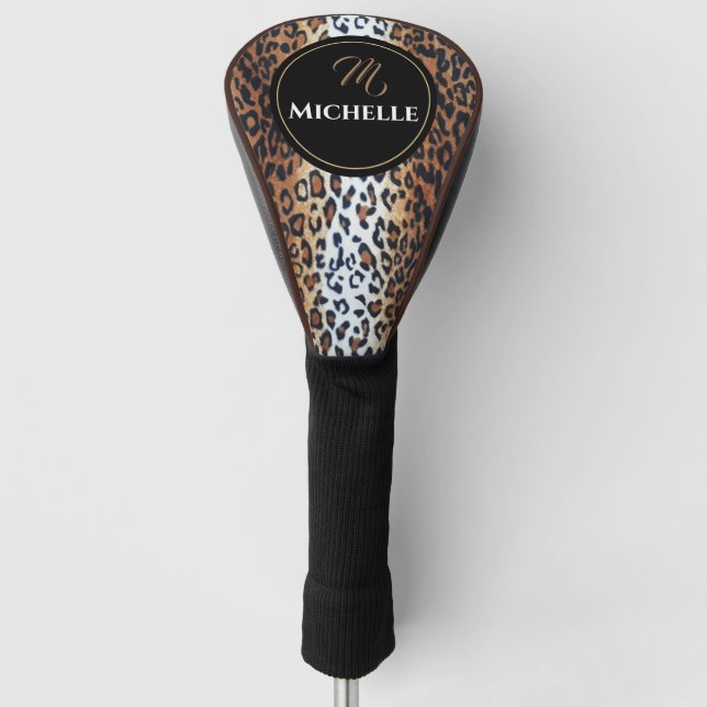 Eleganter, brauner Schwarz-weißer Leopard Print Cu Golf Headcover (Vorderseite)