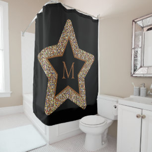 Eleganter brauner Stern Glitter Monogramm Duschvorhang