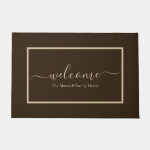 Eleganter brauner Taupe-Script Familienname willko Fußmatte