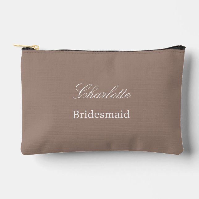 Eleganter Bridesmaid Taupe Accessoire Pouch Zubehörtasche (Vorderseite)