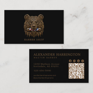 Eleganter Bronze-Bär-Friseursalon-QR-Code Visitenkarte