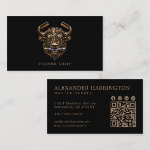 Eleganter Bronze Büffel Friseursalon QR-Code Visitenkarte