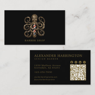 Eleganter Bronze-Oktopus-Friseursalon-QR-Code Visitenkarte