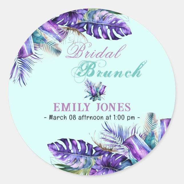 Eleganter Brunch mit lila Blume und Braut Runder Aufkleber (Vorderseite)