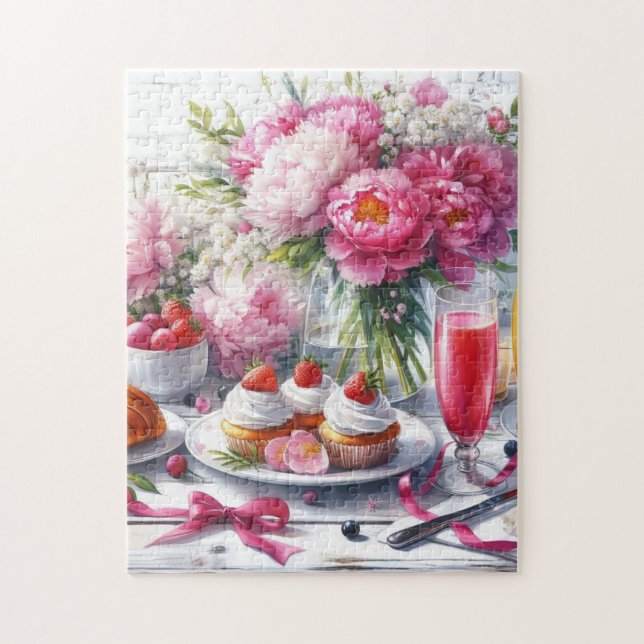 Eleganter Brunch mit Pastrien und Peonies Puzzle (Vertikal)