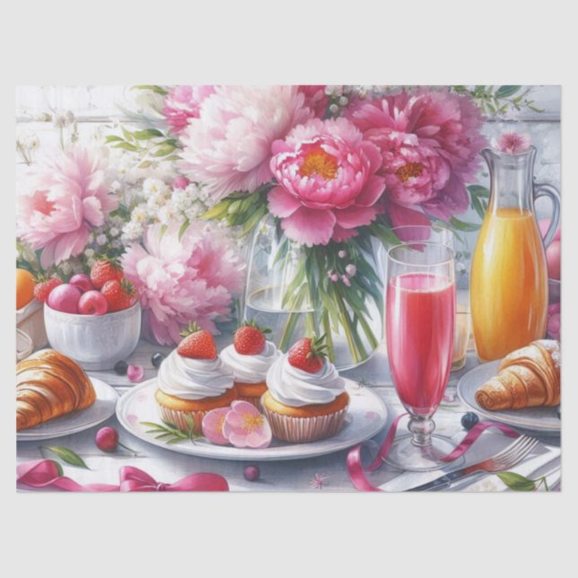 Eleganter Brunch mit rosafarbenem Peonies-Tissue Seidenpapier (Vorderseite)