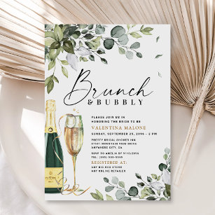 Eleganter Brunch und Bubbly Brautparty Greenery Einladung