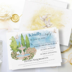Eleganter Brunnen Blume taubt Hochzeitsturm RSVP Karte