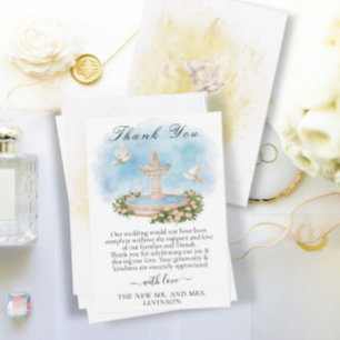 Eleganter Brunnen mit Blume und Tauben Dankeskarte