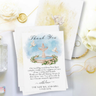 Eleganter Brunnen mit Blume und Tauben Dankeskarte